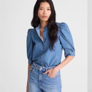 NWT Madewell Blue Denim Puff-Sleeve Button-Down Shirt